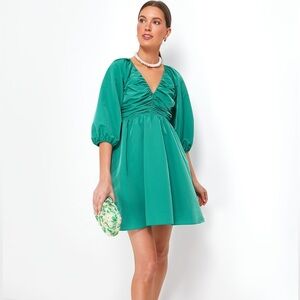Tuckernuck Hyacinth House Green Ruched V-Neck Genevieve Mini Dress